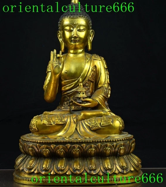 16"Buddhism temple Bronze gilt tower Shakyamuni Sakyamuni Shakya Mani statue