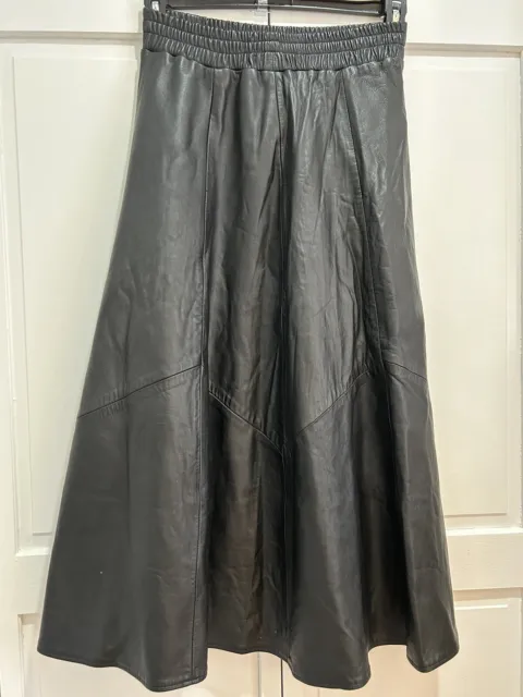 LeatherCraft Skirt Maxi Soft Lamb Leather Flare Black Sz Med. Western Goth Biker