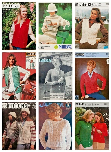 Job Lot 9 Knitting Patterns Sweater Cardigan Ladies Patons Jaeger Bundle Vintage