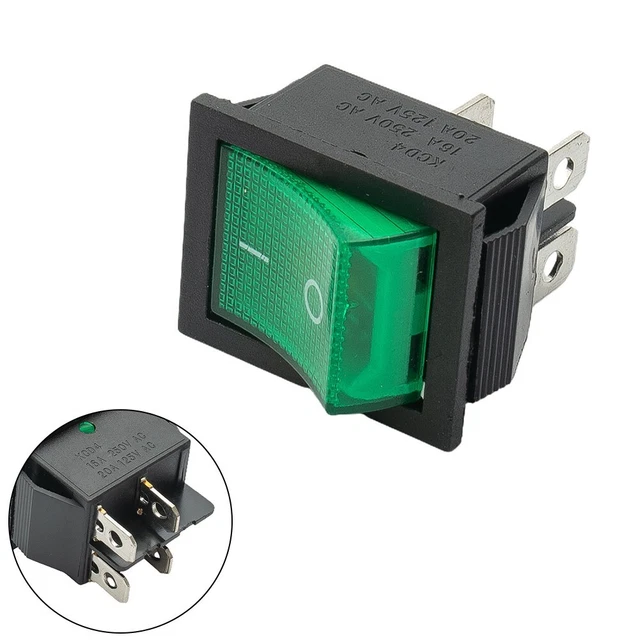 VEXUNGA Lot De 6 Interrupteurs à Bascule Double Vert Lumineux 15A 250V - 6 Broches ON/OFF