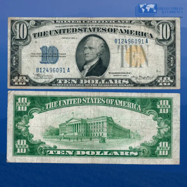Fr.2309 1934A $10 Silver Certificate Yellow Seal "North Africa", VF #96091