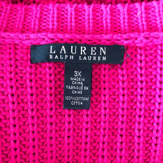 Lauren Ralph Lauren Womens Chunky Knit Sweater Plus 3X Pink 100% Cotton Long Slv 3