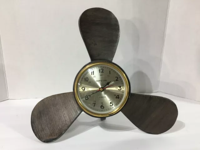 Vtg Ship's Time Qrtz  Metal Propeller Wall/Desk Clock Nautical Collectible Works