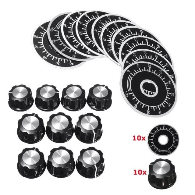 Potentiomètre Rotatif Boutons 10PCS / Kit Noir for 6mm Arbre Métal Plastique