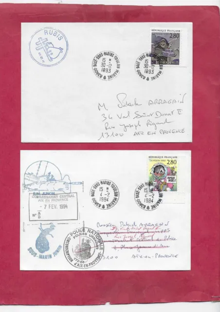 Enveloppes Militaires Sna Rubis + Junon - Base Sous-Marins Toulon Marine 1993/94