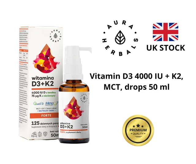 Aura Herbals Vitamin D3 2000 IU K2 MK7 Tropfen, 30 Ml