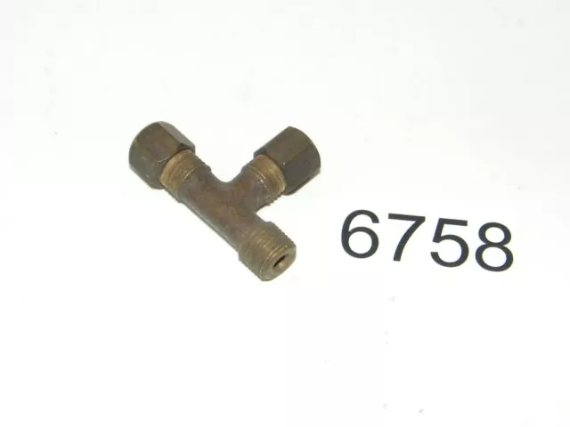 Vintage Brass Tee 3/16 Compression x 3/16 Compression x 1/8 Male NPT