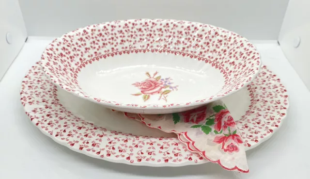 Rose Bouquet by Johnson Brothers 12 inch Oval Serving Platter w/ 9 Inch Bowl