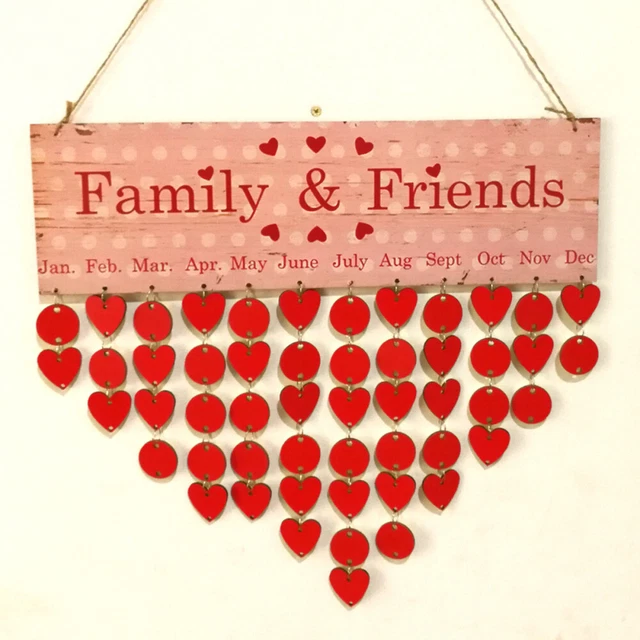 Guanici promemoria di Compleanno della Famiglia Calendario Bordo Artigianato in Legno Appeso a Parete Targa Bordo Mestieri di Legno Fai da Te per Famiglia Friends Birthday Reminder Home Decor Parete