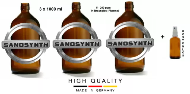 3 x 1000 ml Sanosynth Kolloidales Silber 100 ppm Hochvolt Premium + Sprühflasche