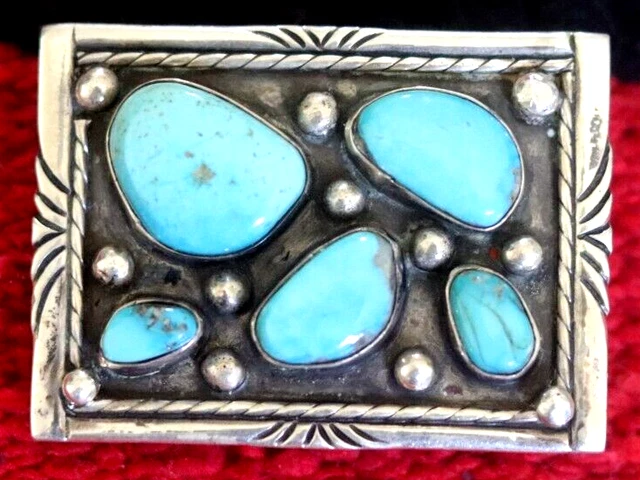 Vintage 5-stone TURQUOISE BELT BUCKLE sterling silver Southwestern raindrops Vintage 5-stone TURQUOISE BELT BUCKLE sterling silver Southwestern raindrops