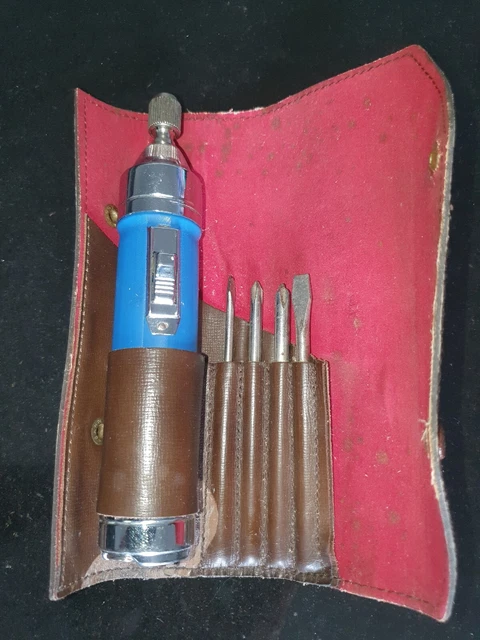 Vtg Old Rare Japan Pilot Star Chrome Eye Flashlight Screwdriver Set In Pouch