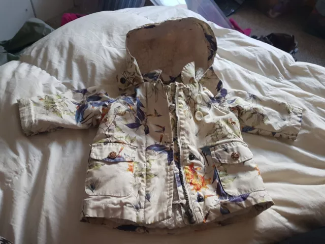 RARO cappotto foderato floreale crema in pile bambina Next taglia 3-6 mesi giardino