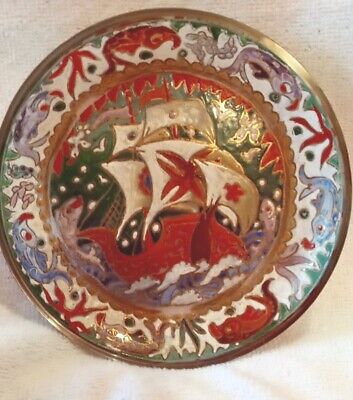SIGNED JOSE CIRE ROYO MOSER BOHEMIAN ENAMELED ART GLASS 24kt CHARGER dish