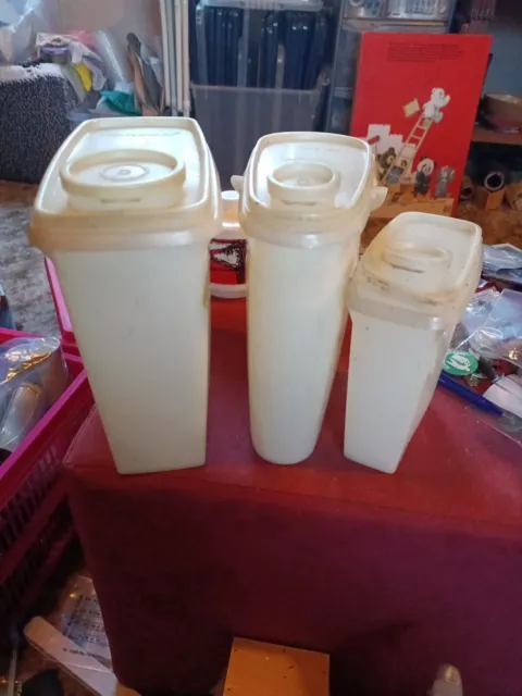 3 X VINTAGE TALL TUPPERWARE STORE AND POUR CONTAINERS Different Sizes