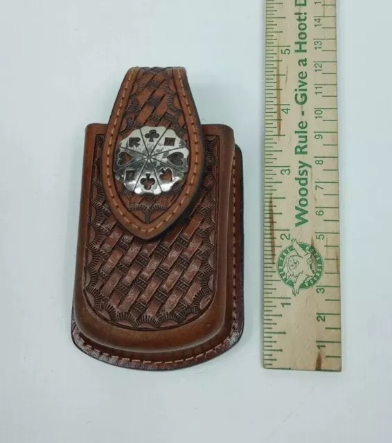 HAND TOOLED LEATHER Lighter/Pager/Cell Concho Belt Clip Holster 4