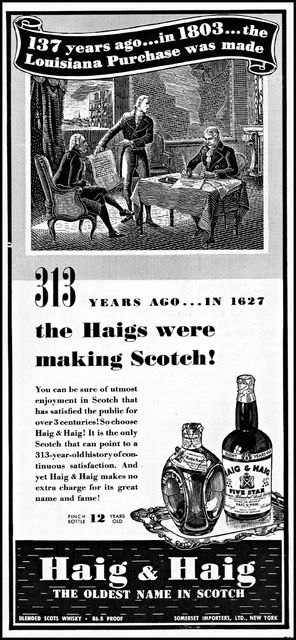 1940 Louisiana purchase 1803 Haig & Haig scotch vintage art print ad ads54