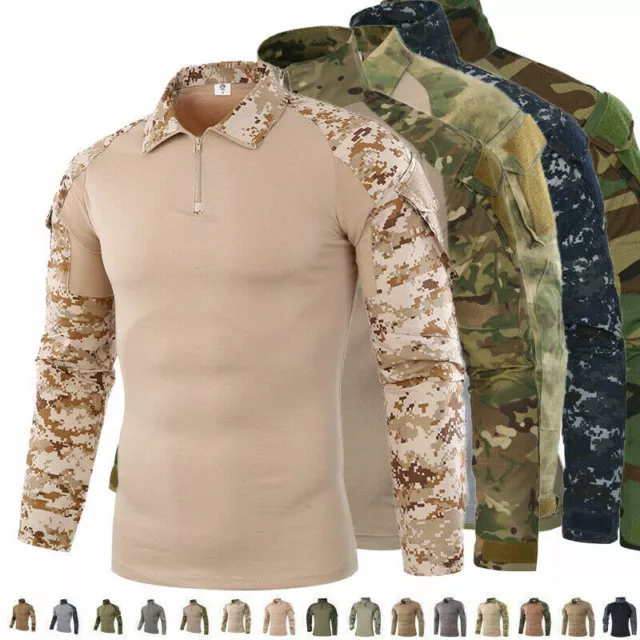 Army T-shirt Mens Military Tactical Combat Shirt Camo Long Sleeve Tee Pullover