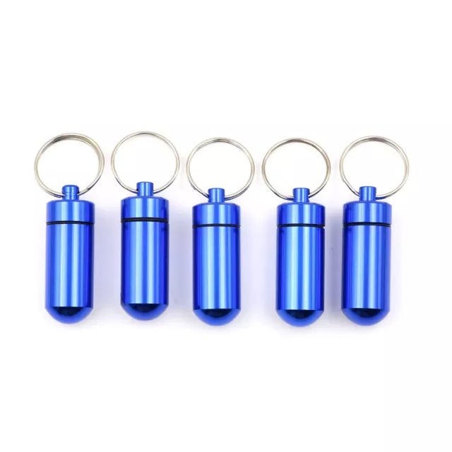 5Pcs Waterproof Mini Aluminium Pill Box Case Bottle Holder Container Keychain DR