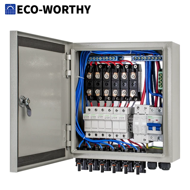 6 STRING SOLAR Combiner Box Metal PV Surge Lightning Protection for