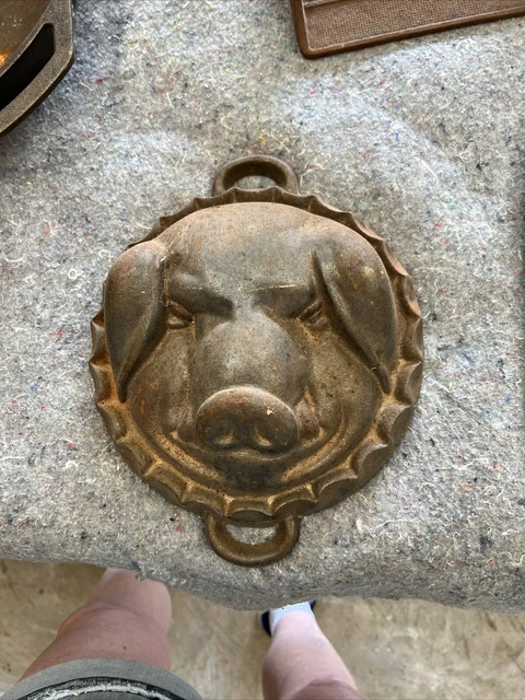 Vintage Cast Iron Pig's Head Face Baking Pan Cheese Mold Heavy Large Boar Hog