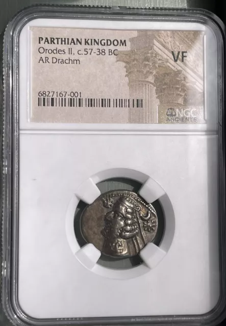 Parthian Kingdom Orodes II 57 BC Silver Dracham Parthia NGC VF