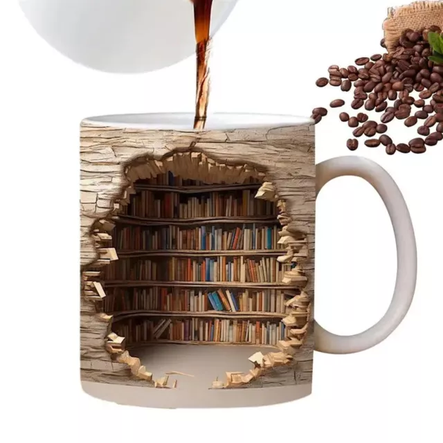 3D Bookshelf Mug，A Library Shelf Cup，Creative Space Design Multi-Purpose Mugs 3