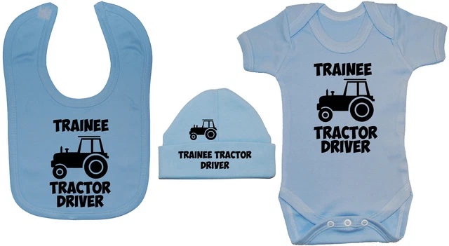Apprendista autista di trattori bambino crescita/body & bavaglino e cappello 0-24 m ragazzo bambina