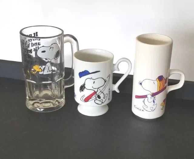 VINTAGE PEANUTS SNOOPY Woodstock Root Beer Mug Coffee Mug Lot Ski