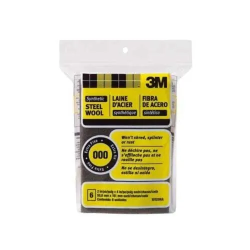 3M Extra Fine #000 Synthetic Steel Wood Pads, 2 in x 4 in, (6-Pack)