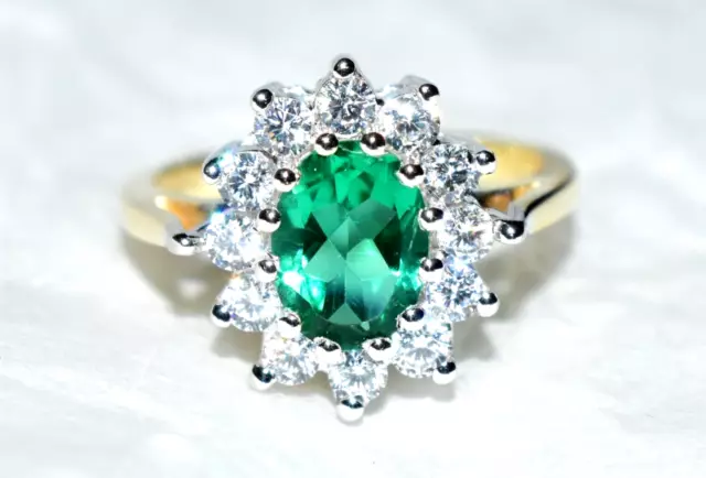 Emerald Gold Ring Solid 9ct Gold 3.28g Created Emerald Cocktail Ring Size K SALE