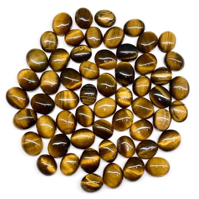 57 Pcs Natural Tiger Eye 11-12mm Oval Cabochon Loose Gemstones Wholesale Lot