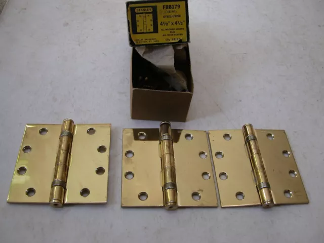 Stanley 4.5"  Brass Door Hinges Ball Bearing W/ screws.