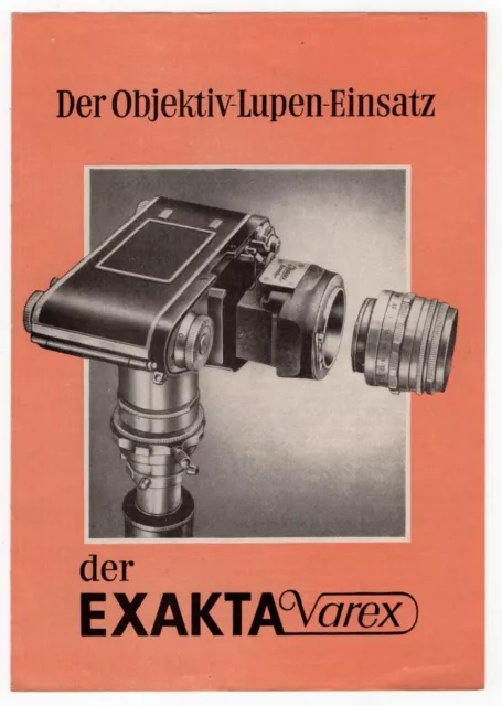 Vintage German EXAKTA VAREX Camera Ad Brochure: "Der Objektiv-Lupen-Einsatz"