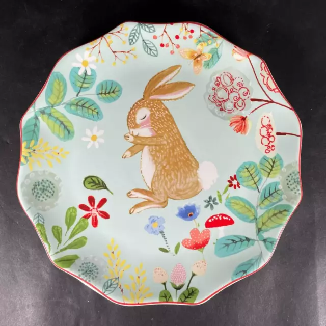 222 FIFTH Briar Field NAPPING BUNNY Plate Rabbit Botanical Cute EASTER