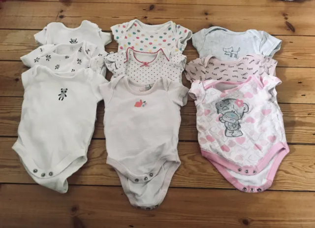 9 Baby Vest Bundle 0-3 Months White And Pink bodysuits