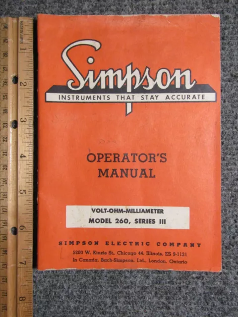 Simpson V.O.M Model 260 Series III Operator's Manual ~ c. 1957 ~ Original