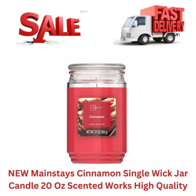NEW Mainstays Cinnamon Single Wick Jar Candle 20 Oz Scented Works High Quality