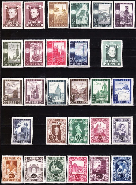Österreich 1947 ANK 809-862, Mi 801-853 ** kompletter Jahrgang 1947 postfrisch