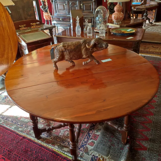 Vintage Yew Wood Circular Drop Leaf Dining Table