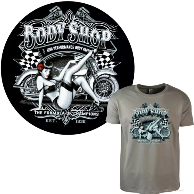 Motorrad Biker T-Shirt Custom Motorcycle USA Werkstatt classic Pinup *4037