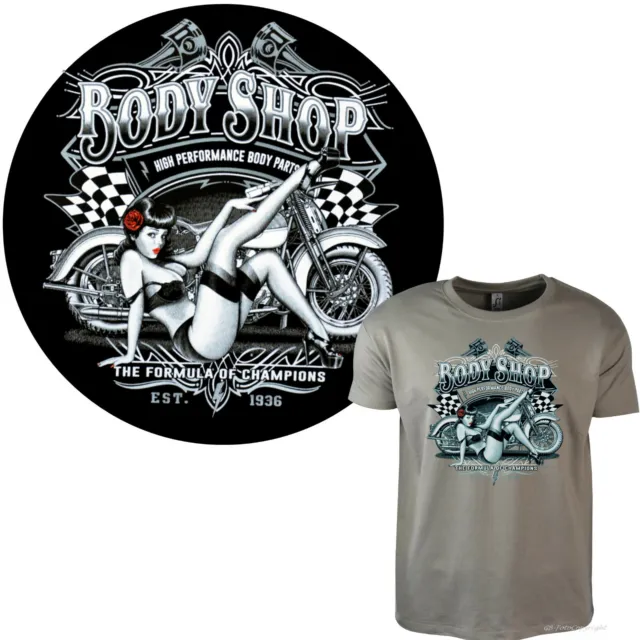 T-shirt moto biker officina garage classic custombike pinup girl *4037