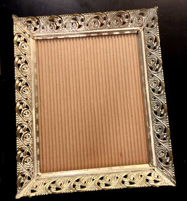 Vintage Metal Picture Photo Frame Distressed Gold Ornate Filigree Mid Century