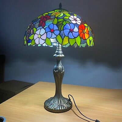 Lampada da tavolo multicolore stile Tiffany vetro colorato luci arte artigianale Regno Unito