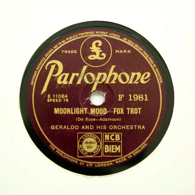 GERALDO ORCHESTRA "Moonlight Mood / Pavanne" (EE+) PARLOPHONE F-1981 [78 RPM]