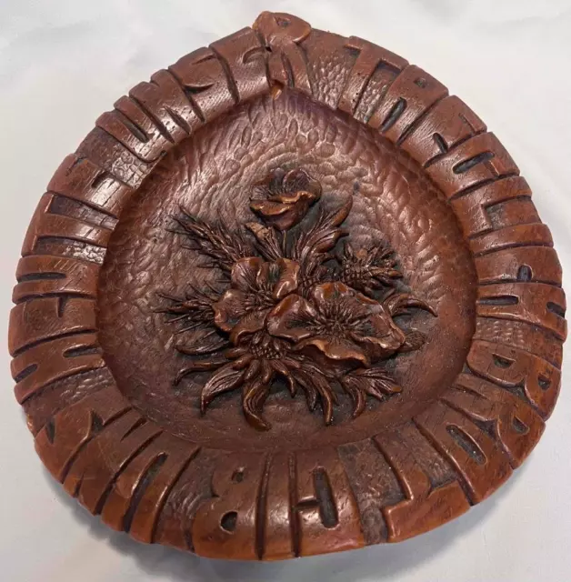 Antique German Hand Carved Wooden/Soap Stone Bread Plate "Give Us this Day.."