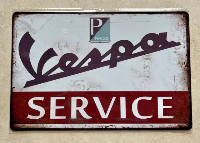 VESPA SERVICE METAL SIGN MAN CAVE BAR GARAGE WORKSHOP PUB MOPED MOTORBIKE 20x30