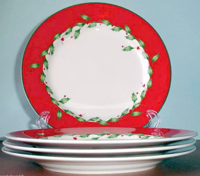 Lenox Holiday Red (Dimension) Accent Salad/Dessert Plate 4 PC. Set 8" New