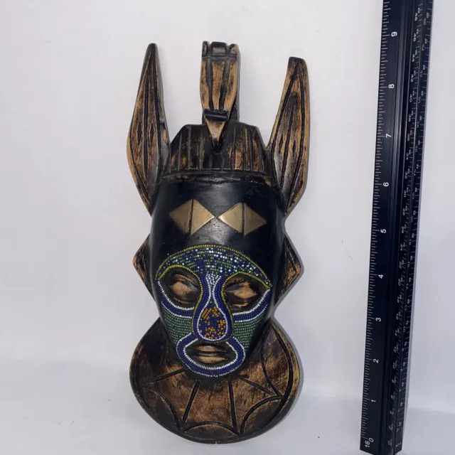 Rare Vintage Wooden Hand Carved,  Beaded West African Mask 9 “Tall
