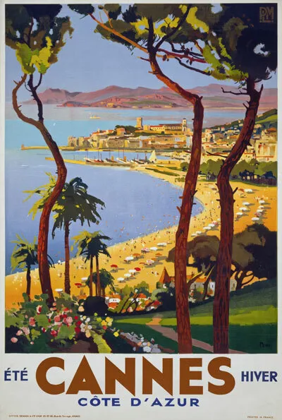 TX02 Vintage 1930's Cannes Cote D'Azur Classic French Travel Poster Re-Print A4